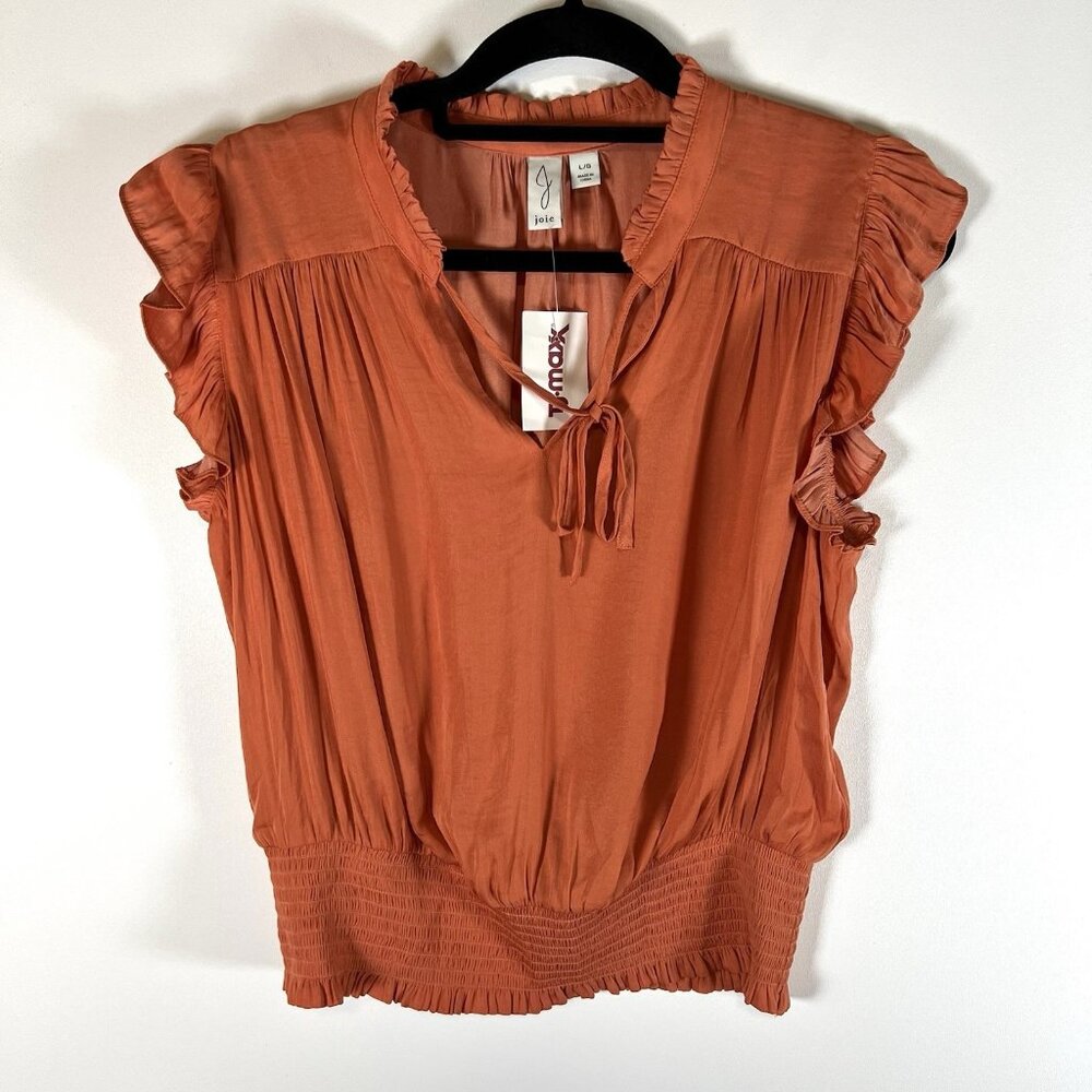 Joie Women’s Orange Ruffle‎ Sleeve Blouse Large Cynched Waist  NWT Peasant